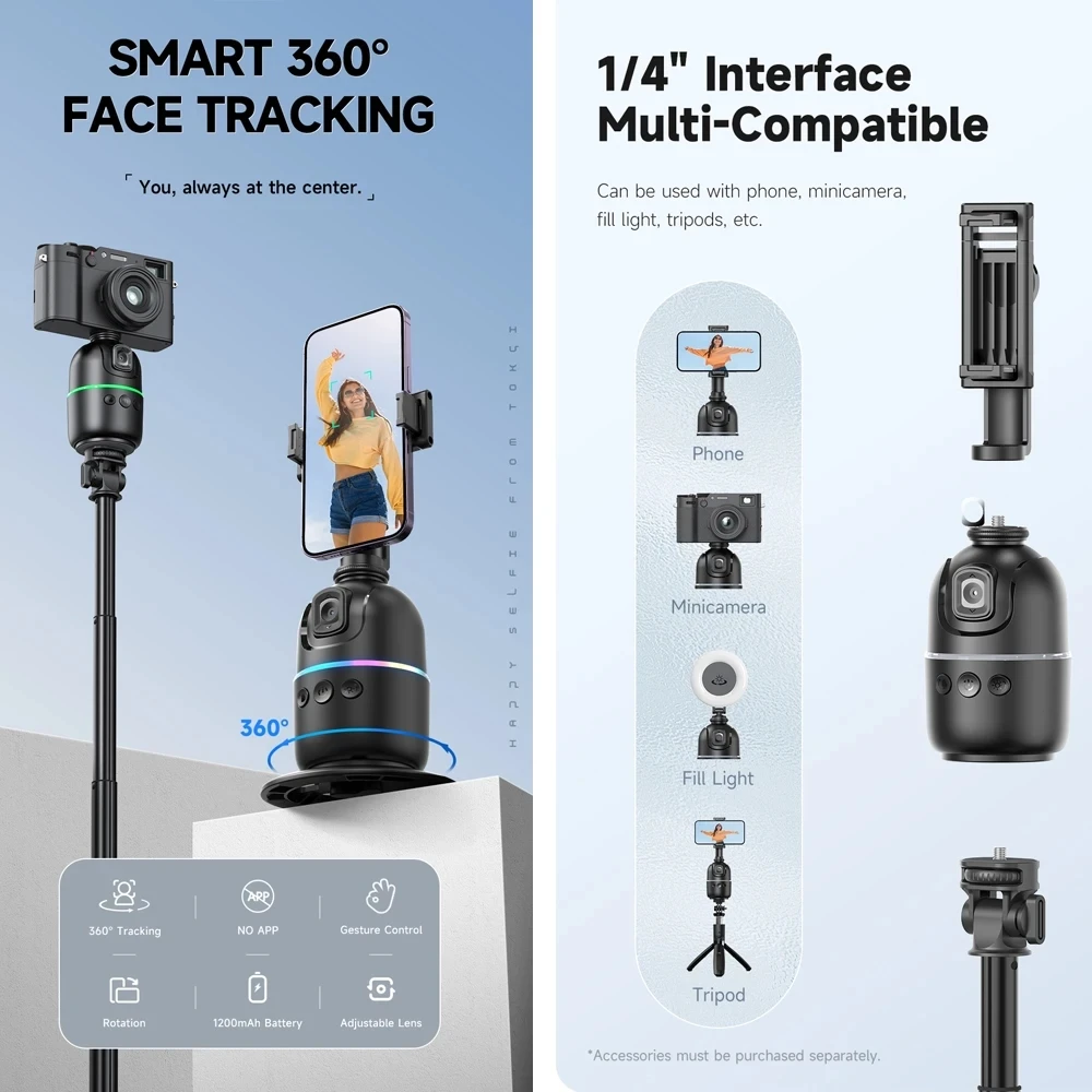 AI Smart Gimbal 360° Auto Face Tracking All-in-one Rotation Camera Stabilizer Phone Holder - Image 2