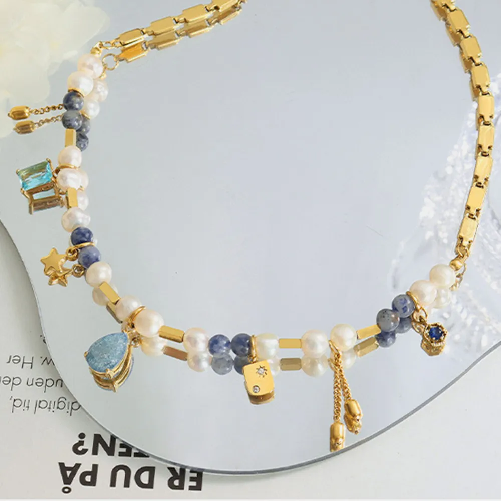 Natural Stone Freshwater Pearl Collarbone Necklace - Image 2