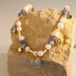 Natural Stone Freshwater Pearl Collarbone Necklace