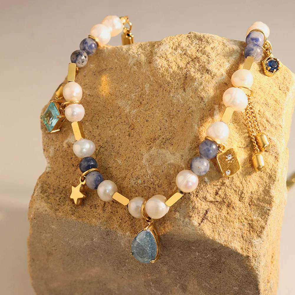 Natural Stone Freshwater Pearl Collarbone Necklace