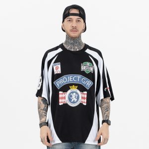 Sports Trendy Shirt with Retro Splicing and Loose Fit