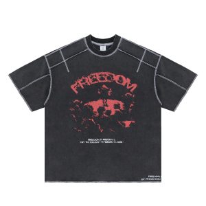 Reverse Design Letter Print Retro Short Sleeve T-Shirt