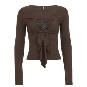 Retro Brown Long Sleeved Blouse