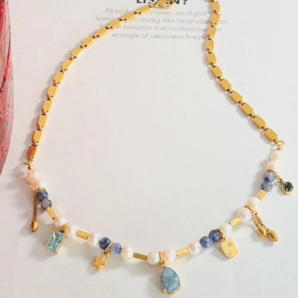 Natural Stone Freshwater Pearl Collarbone Necklace - Image 3