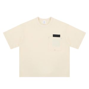 Triangle Embroidery Leather Pocket Short Sleeve T-Shirt